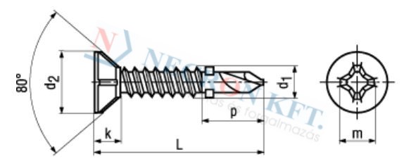 Phillips crossrecessed flat head wing self-drilling screw Teks 1005