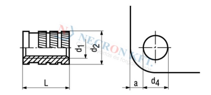 Press-in threaded insert for thermoplastics and thermosettings 1054