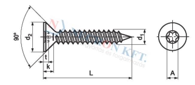 Hexalobular flat head tapping screws with gimlet point 11255