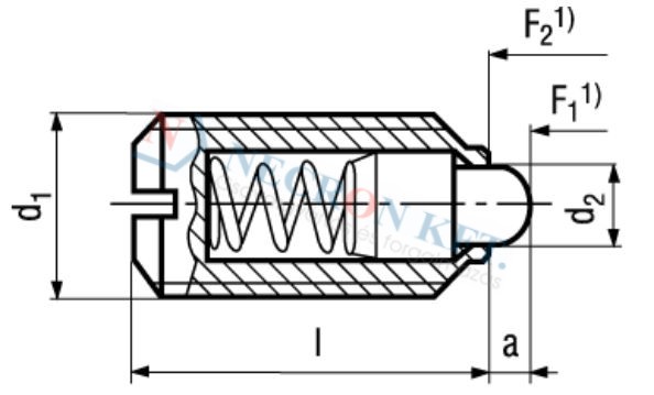 Spring plungers, with bolt and slot, normal spring pressure 13365