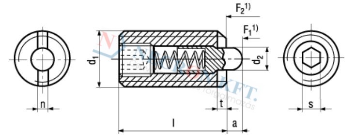 Spring plungers, with bolt and hexagon socket, normal spring pressure 13367