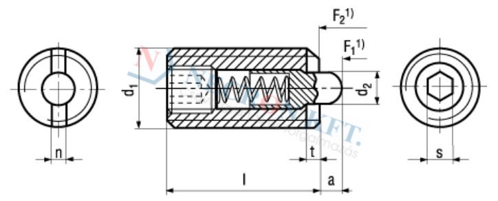 Spring plungers, with bolt and hexagon socket, increased spring pressure 13368