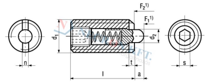 Spring plungers, with bolt and hexagon socket, normal spring pressure, Bolt, Delrin white(POM) 13375