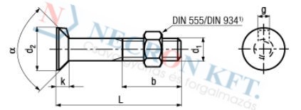 Flat head plow bolts with retaining key and hex nut 279