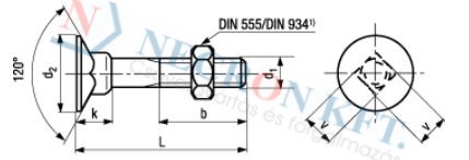 Flat head square neck bolts with hex nut 280