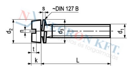 Slotted cheese head assembled screws with captive spring lock washer ~DIN 127 B 375