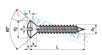 Slotted oval countersunk head tapping screws with cone end type C 991