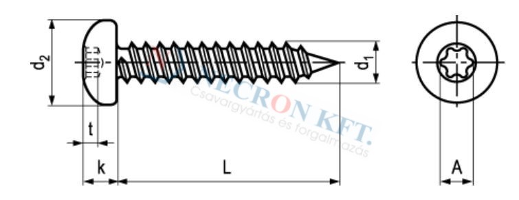 Hexalobular 6 Lobe socket pan head tapping screws with cone end type C 9995